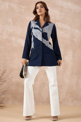 Navy Blue Abstract Embroidered Shirt