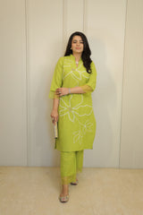Lime Green Floral Embroidered Kurta Set