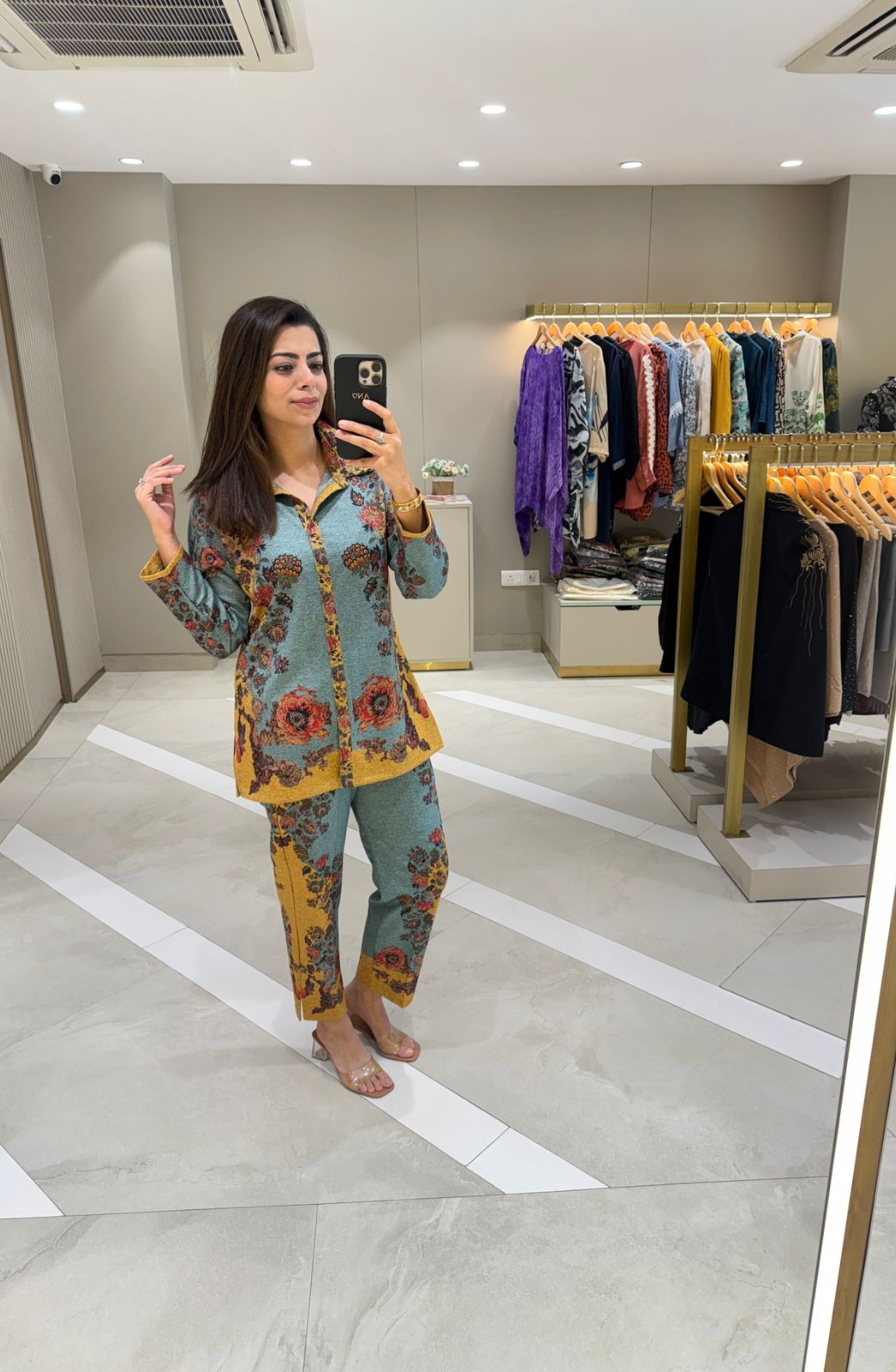 Woolen Teal Floral Printed Co-Ord Set