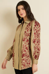 Beige Floral Embroidered Shirt