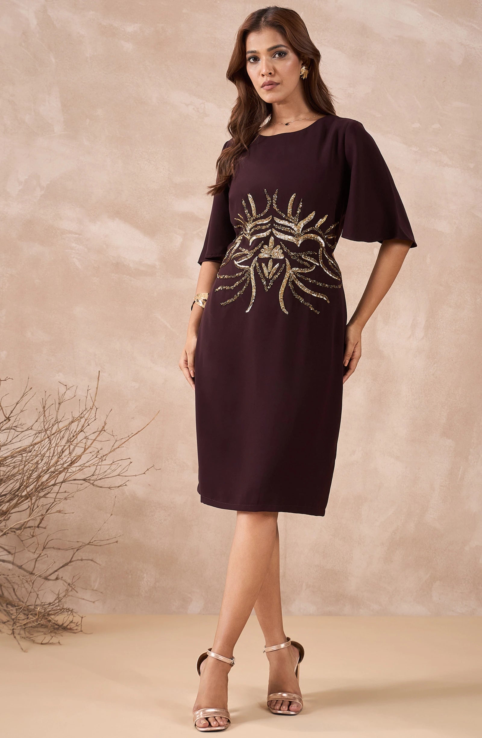Elegant Maroon Embellished Dress