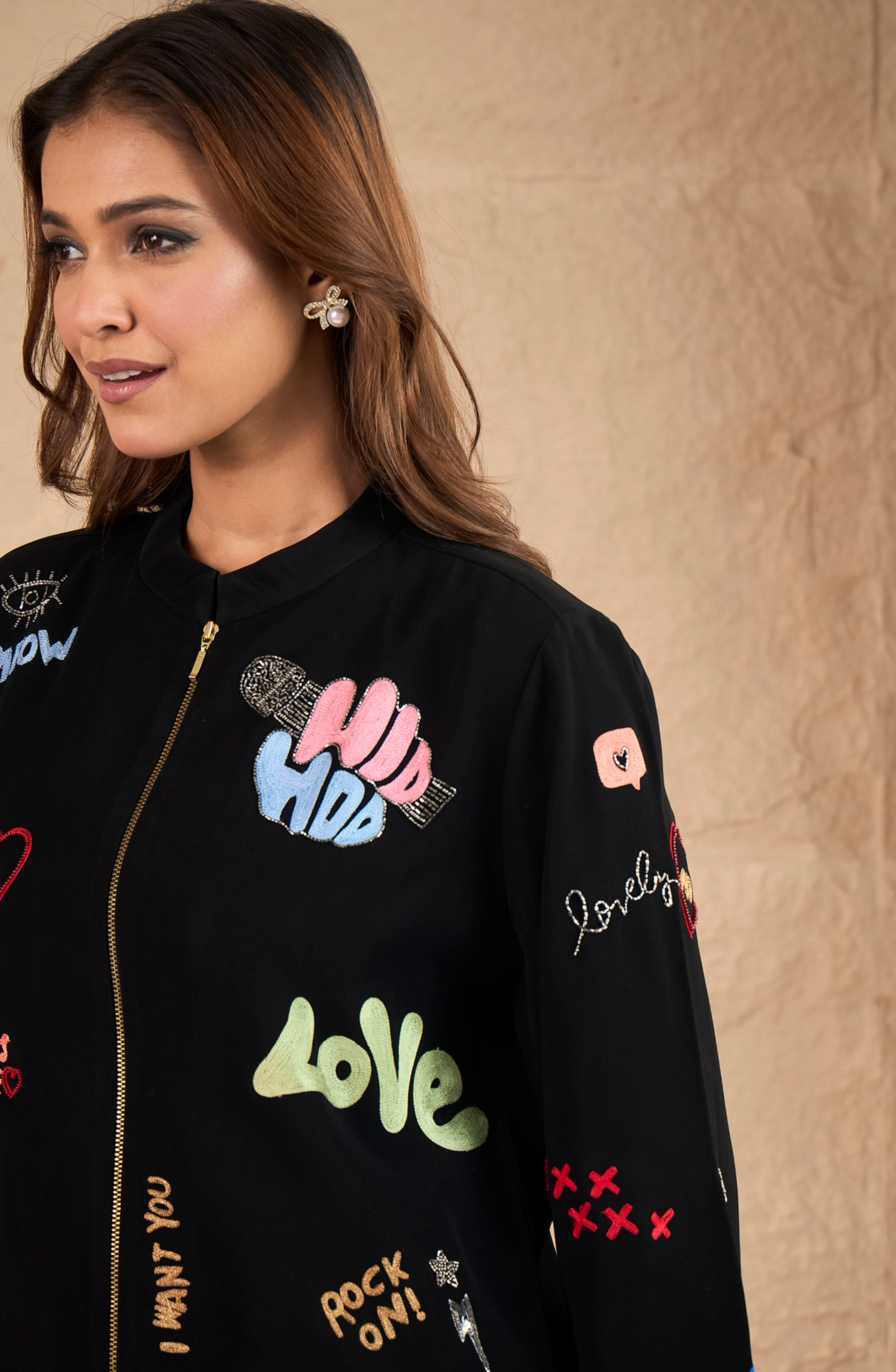 Formal Black Jacket with Funky Motif