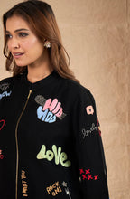Formal Black Jacket with Funky Motif