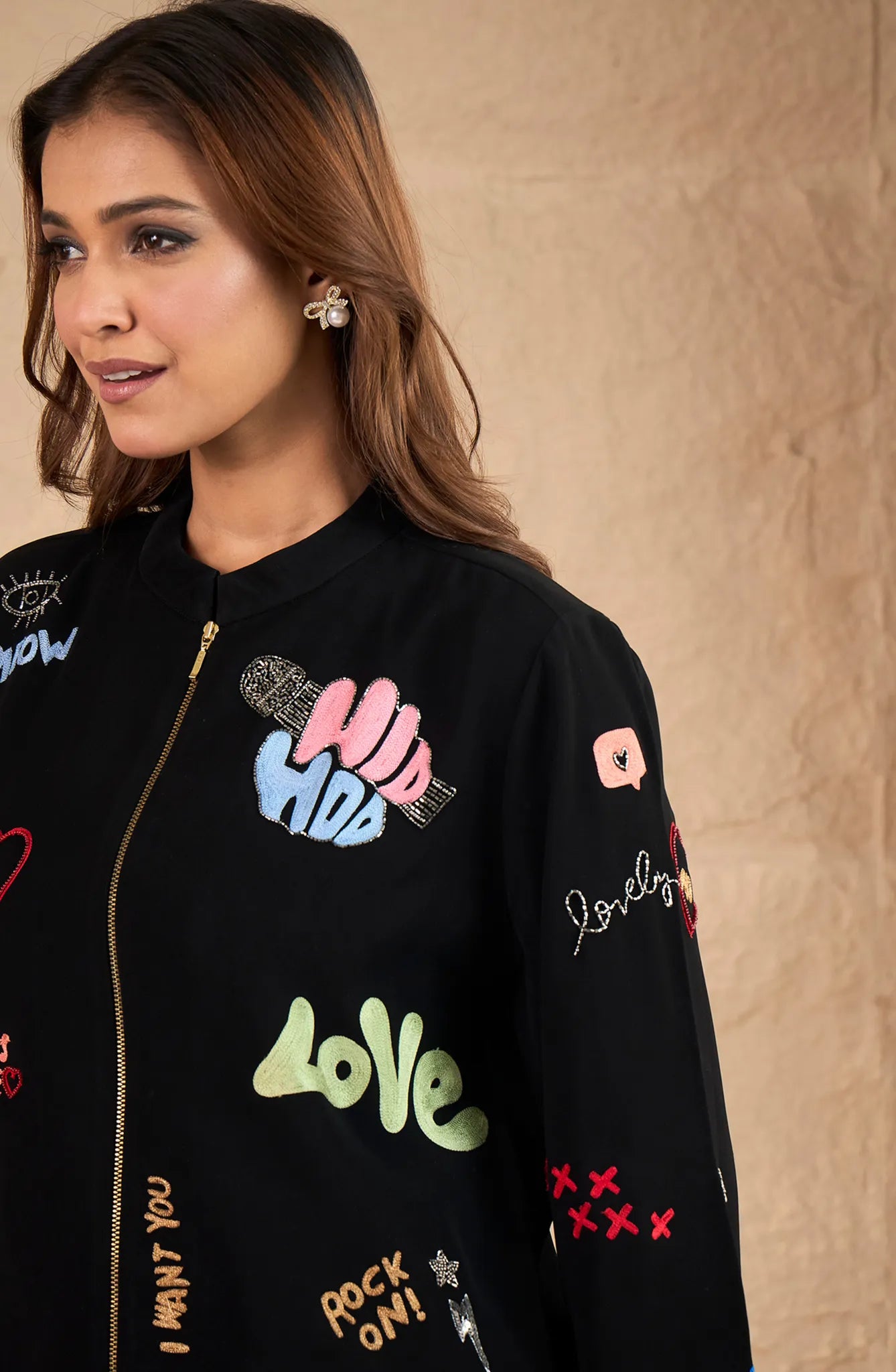 Formal Black Jacket with Funky Motif