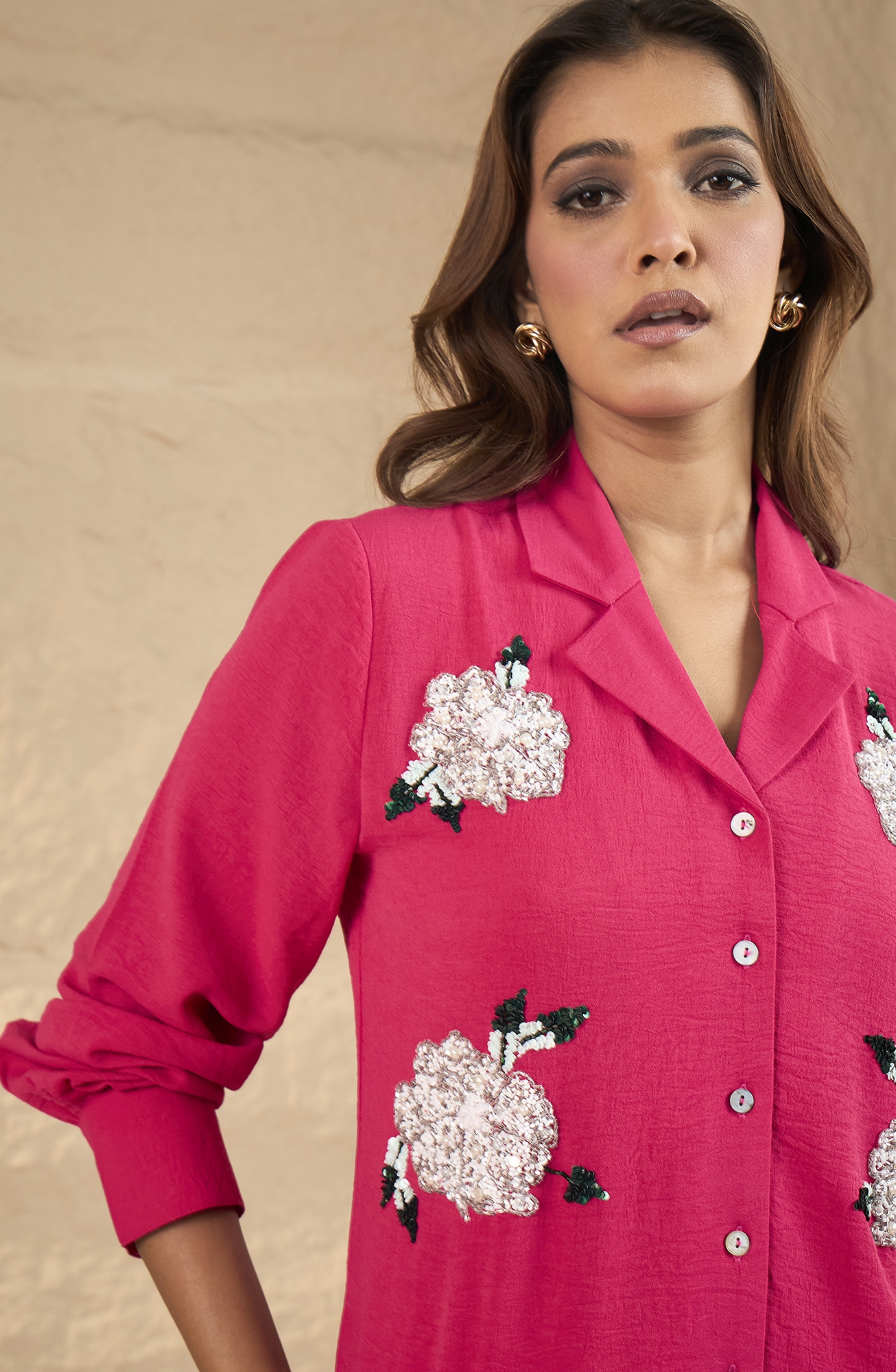 Pink Sequin Embellished Shirt