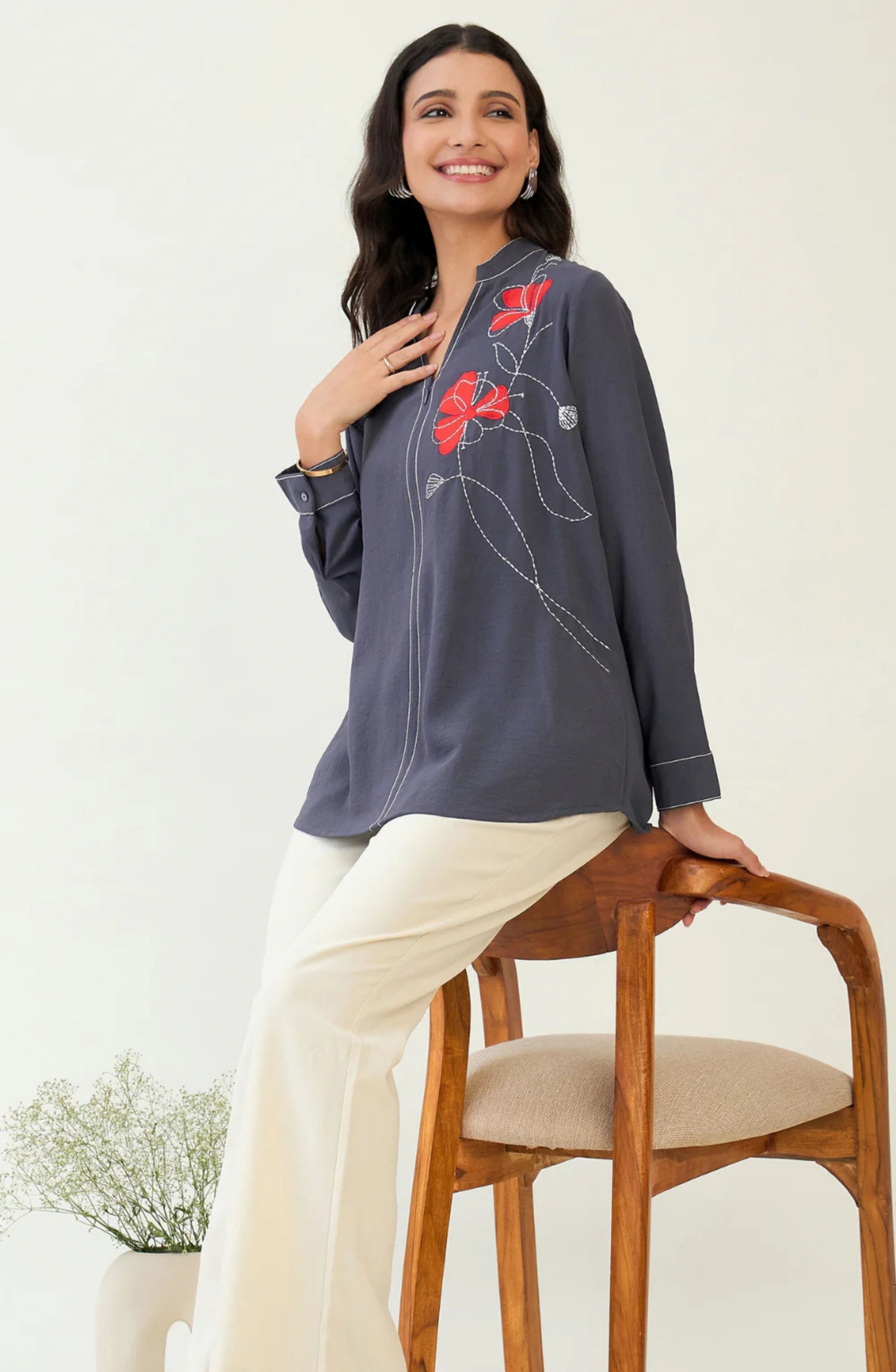 Casual Grey Patchwork Shirt