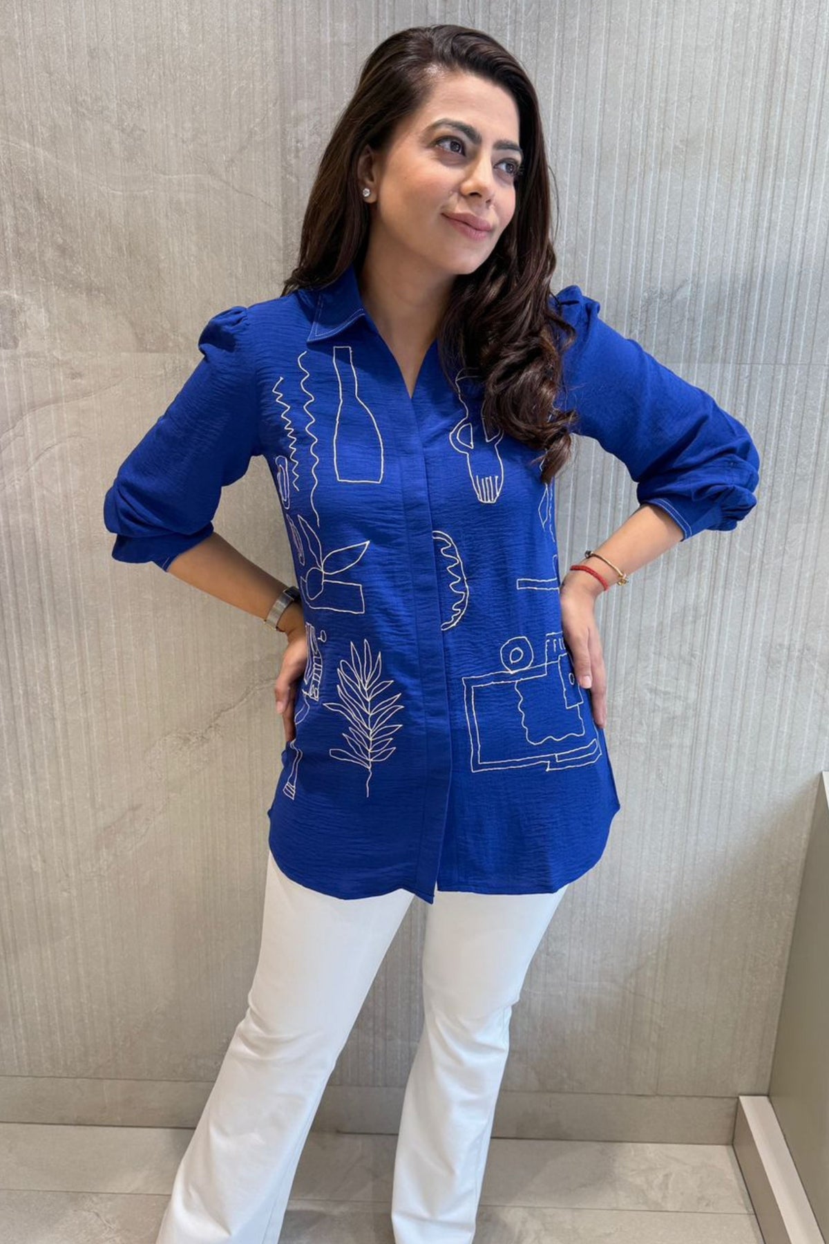 Royal Blue Abstract Embroidered Shirt