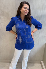 Royal Blue Abstract Embroidered Shirt