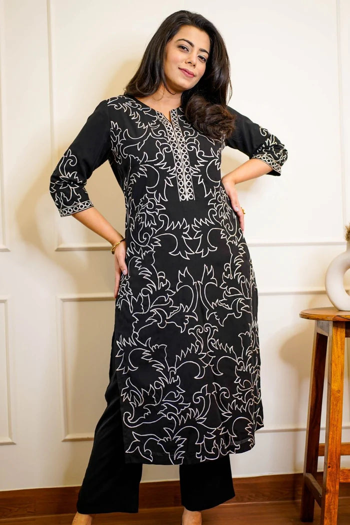 Black Embroidered Kurta set