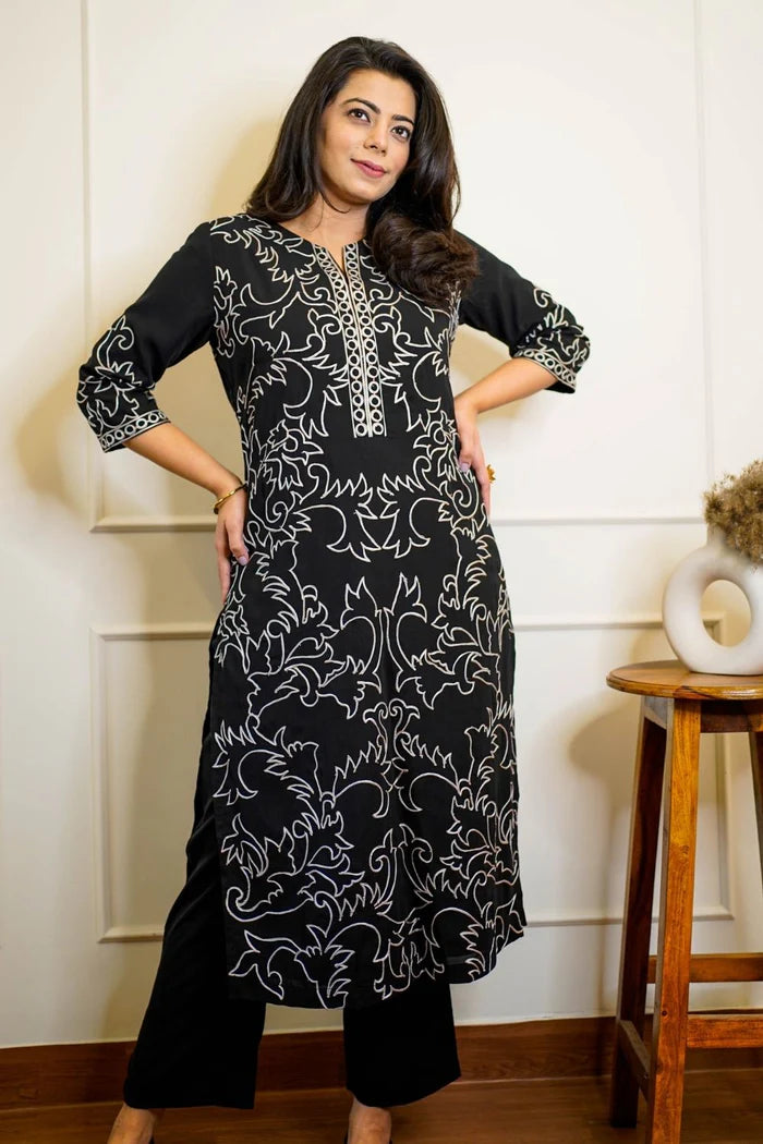 Black Embroidered Kurta set