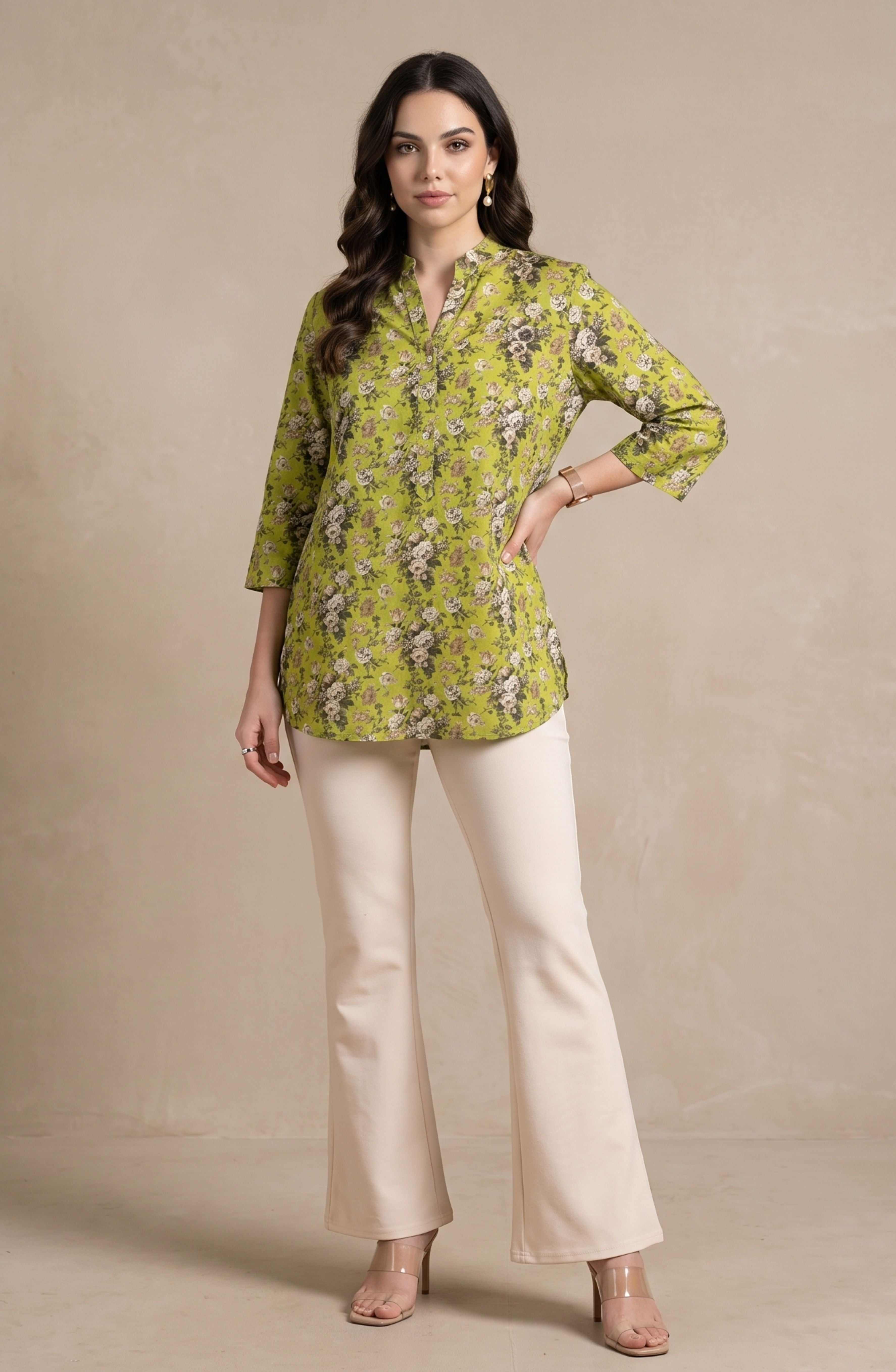 Lime Green Floral Print Top