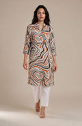 Rust & Grey Abstract Marble Print Kurti