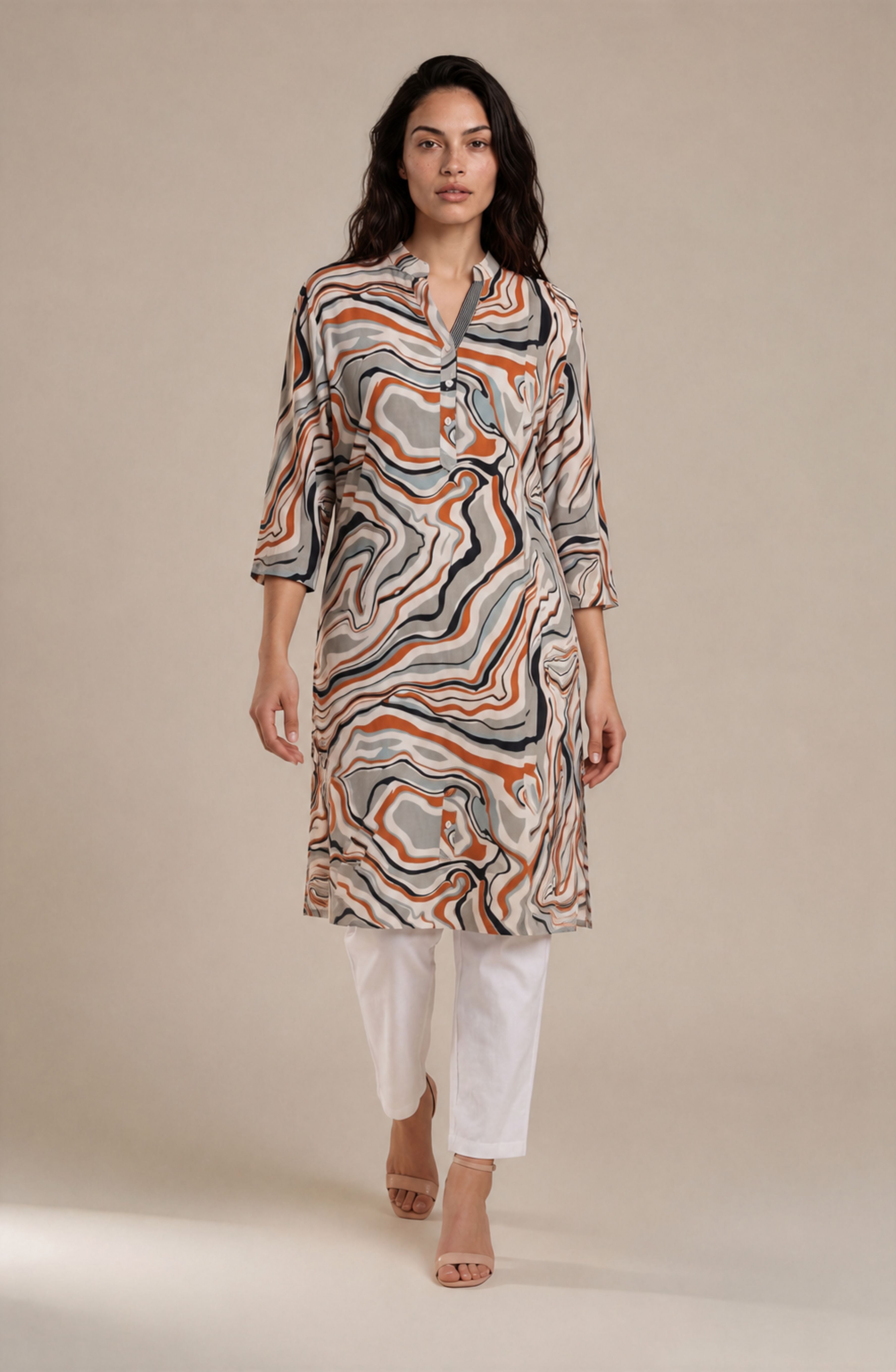 Rust & Grey Abstract Marble Print Kurti
