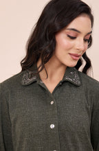 Olive Stone Embellished Woollen Co-ord Set
