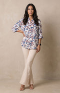 White Blue Floral Print Top