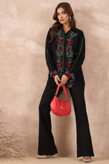 Floral Embroidered Black Shirt