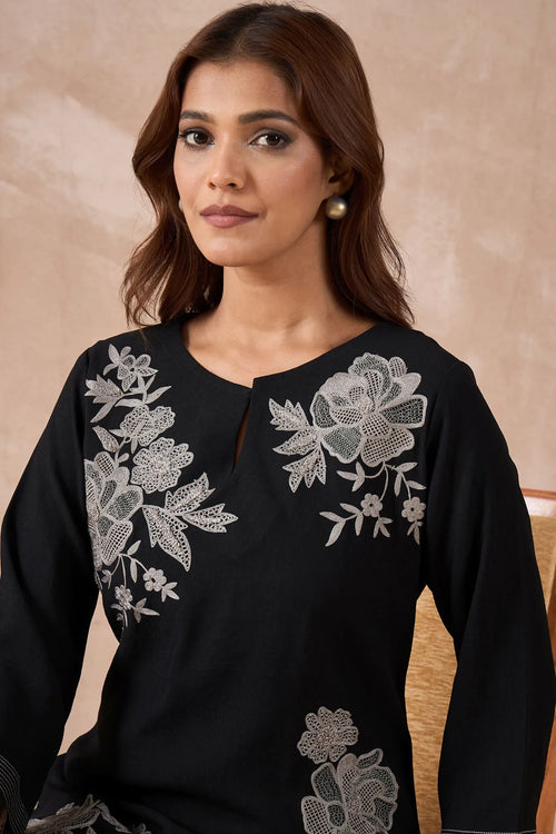 Black and Silver Embroidered Co-Ord Set