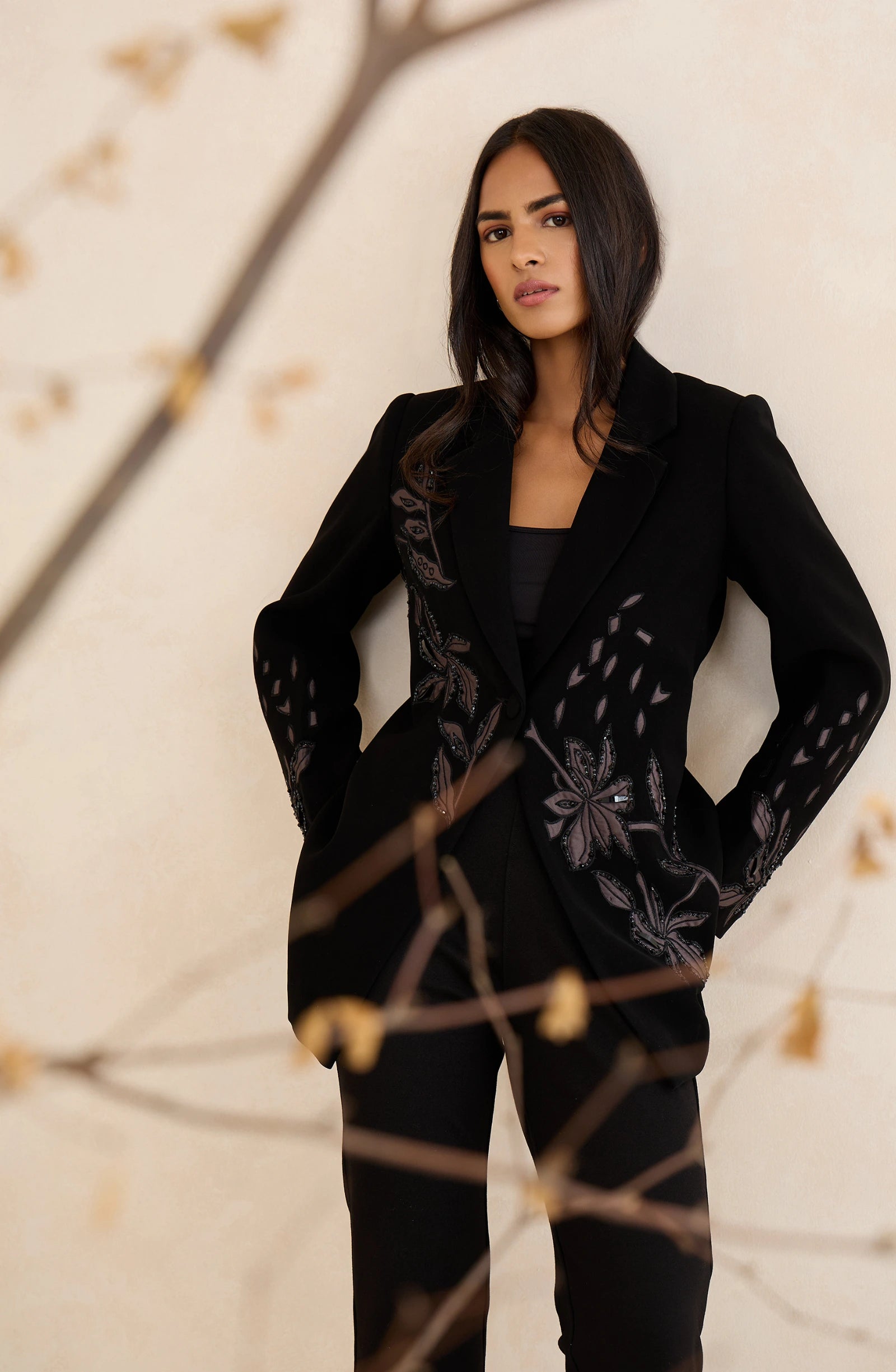 Black Midnight Bloom Patchwork Blazer