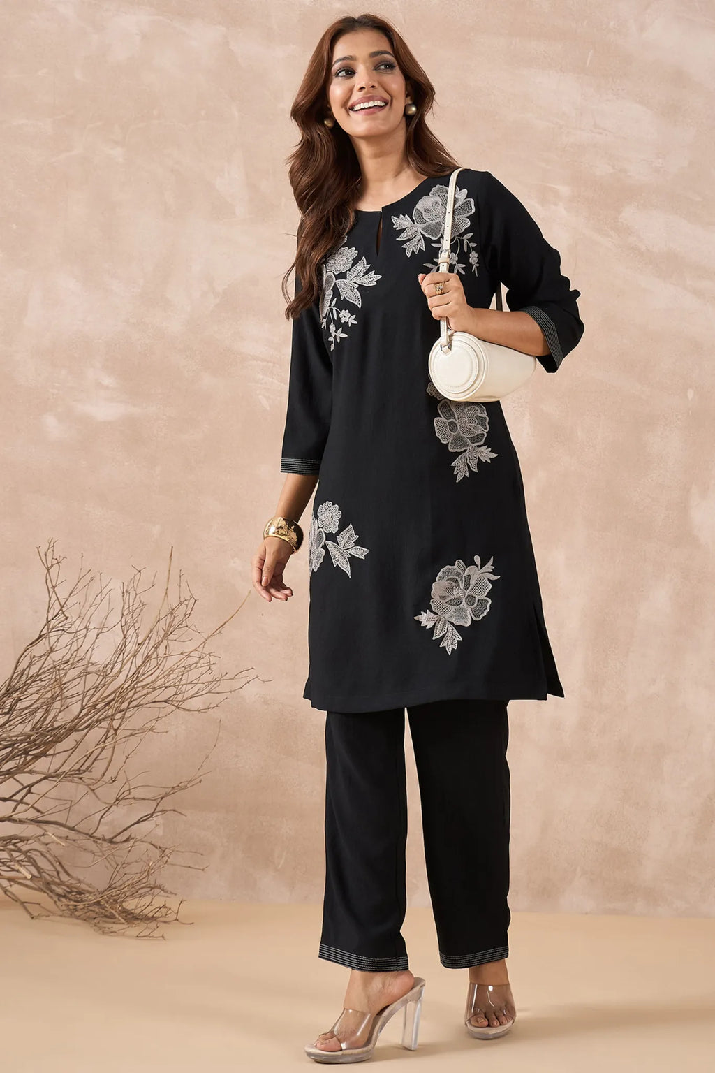 Black and Silver Embroidered Co-Ord Set