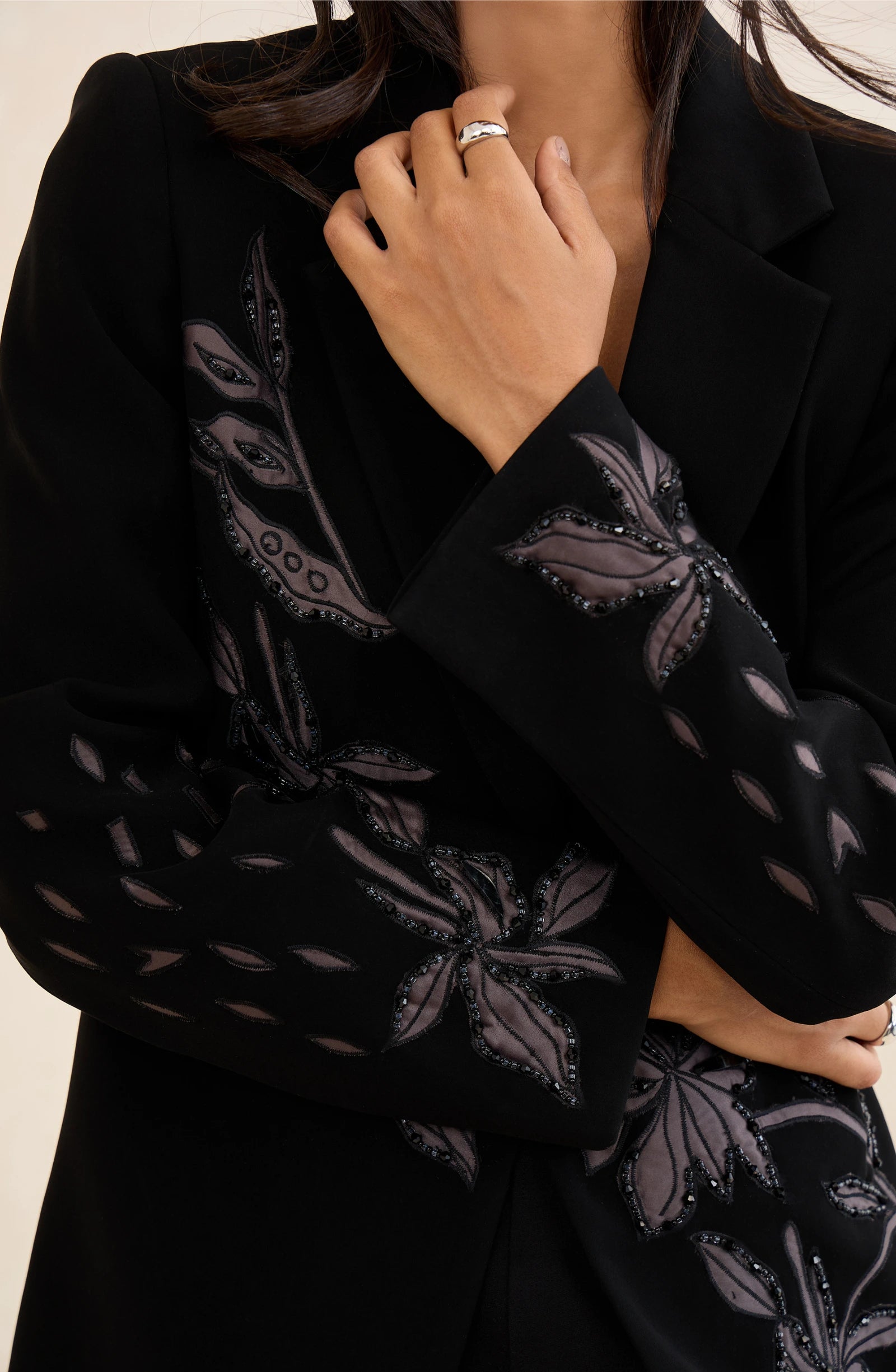 Black Midnight Bloom Patchwork Blazer