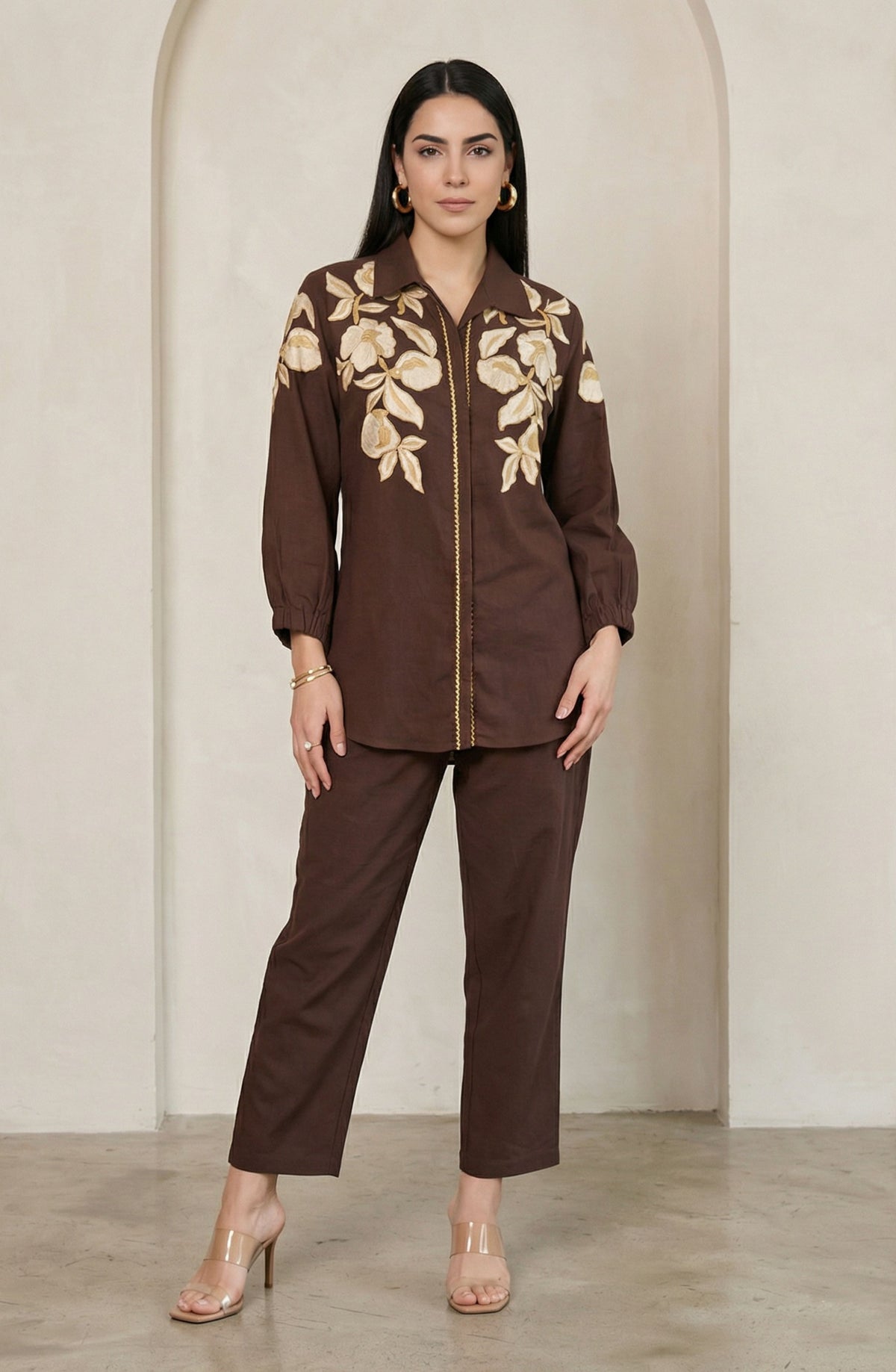 Brown Embroidered Co-Ord Set