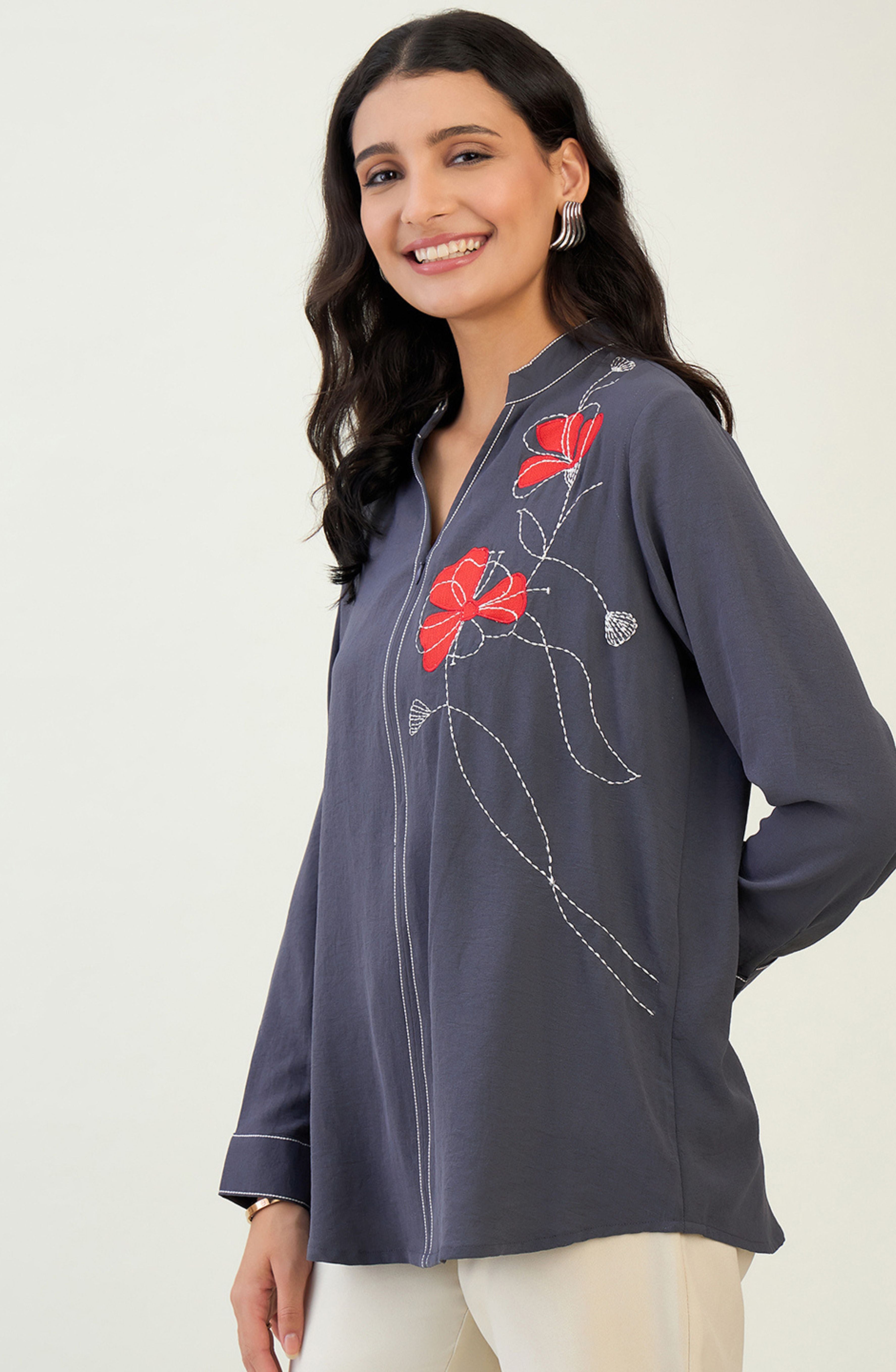 Casual Grey Patchwork Shirt