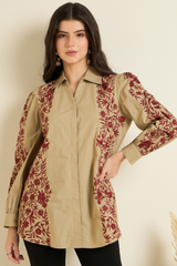 Beige Floral Embroidered Shirt