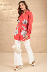 Coral Orange Patch Work Shirt