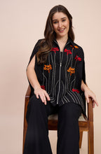 Black Floral Embellished Cape Co-Ord Set