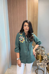Embellished Knot Style Bottle Green Shirt