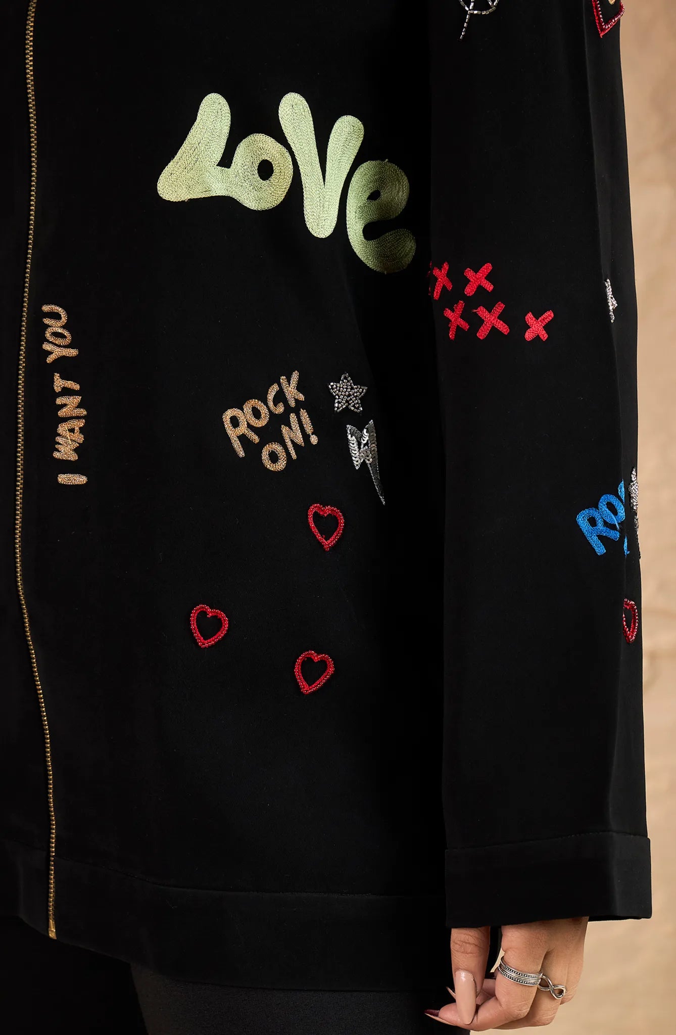 Formal Black Jacket with Funky Motif