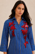 Royal Blue Red Embellished Striped Shirt