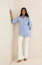 Sky Blue Floral Embellished Shirt