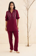 Wine Elegant Embellished Co-Ord Set