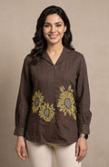 Brown Sunflower Embellished Shirt