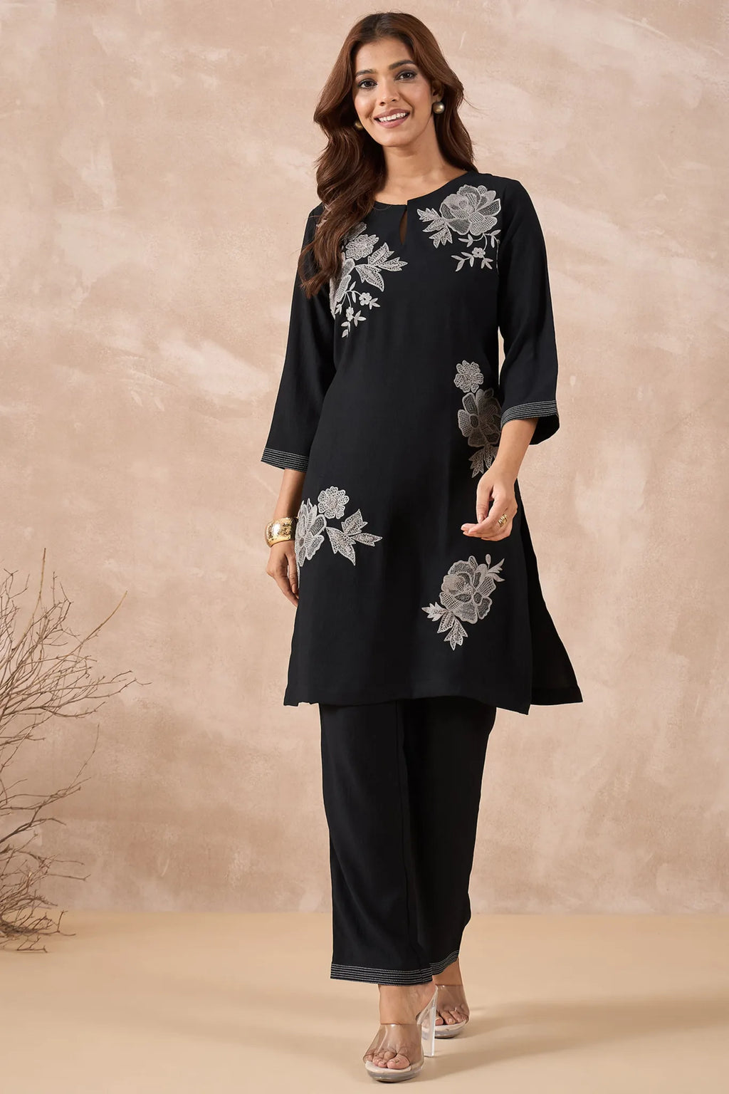 Black and Silver Embroidered Co-Ord Set