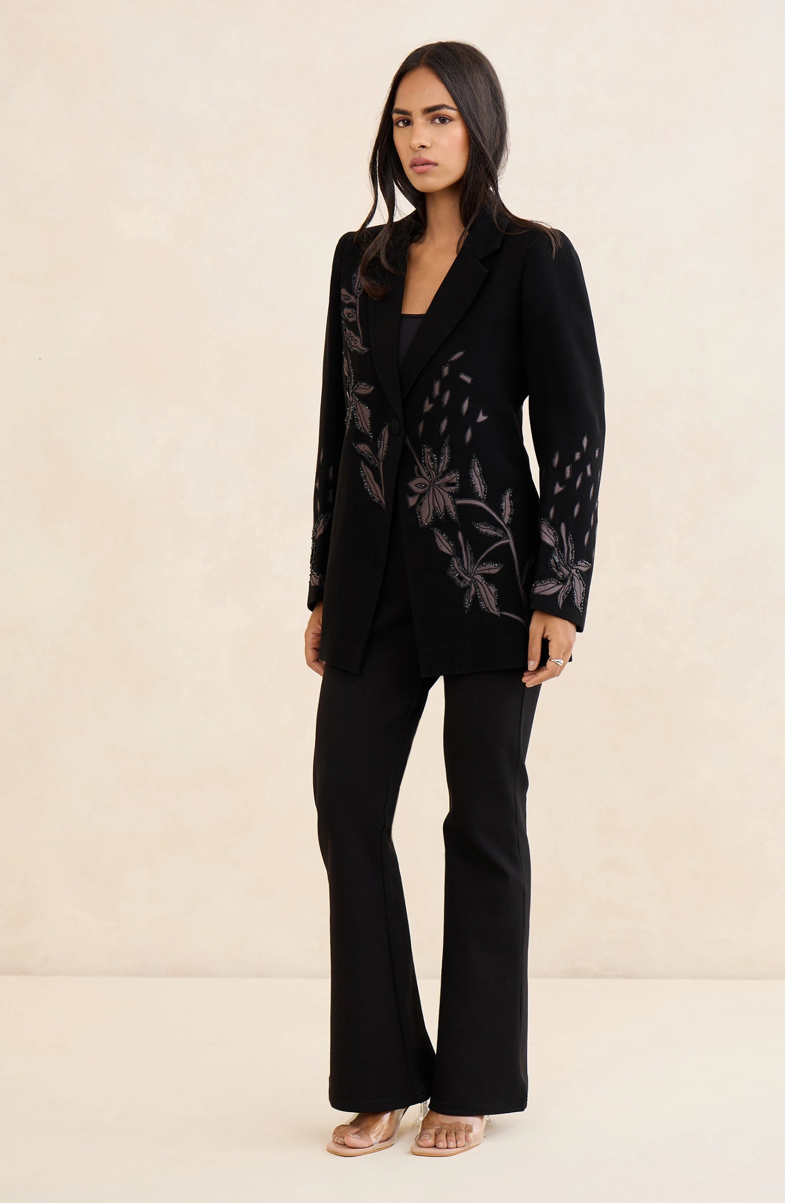 Black Midnight Bloom Patchwork Blazer
