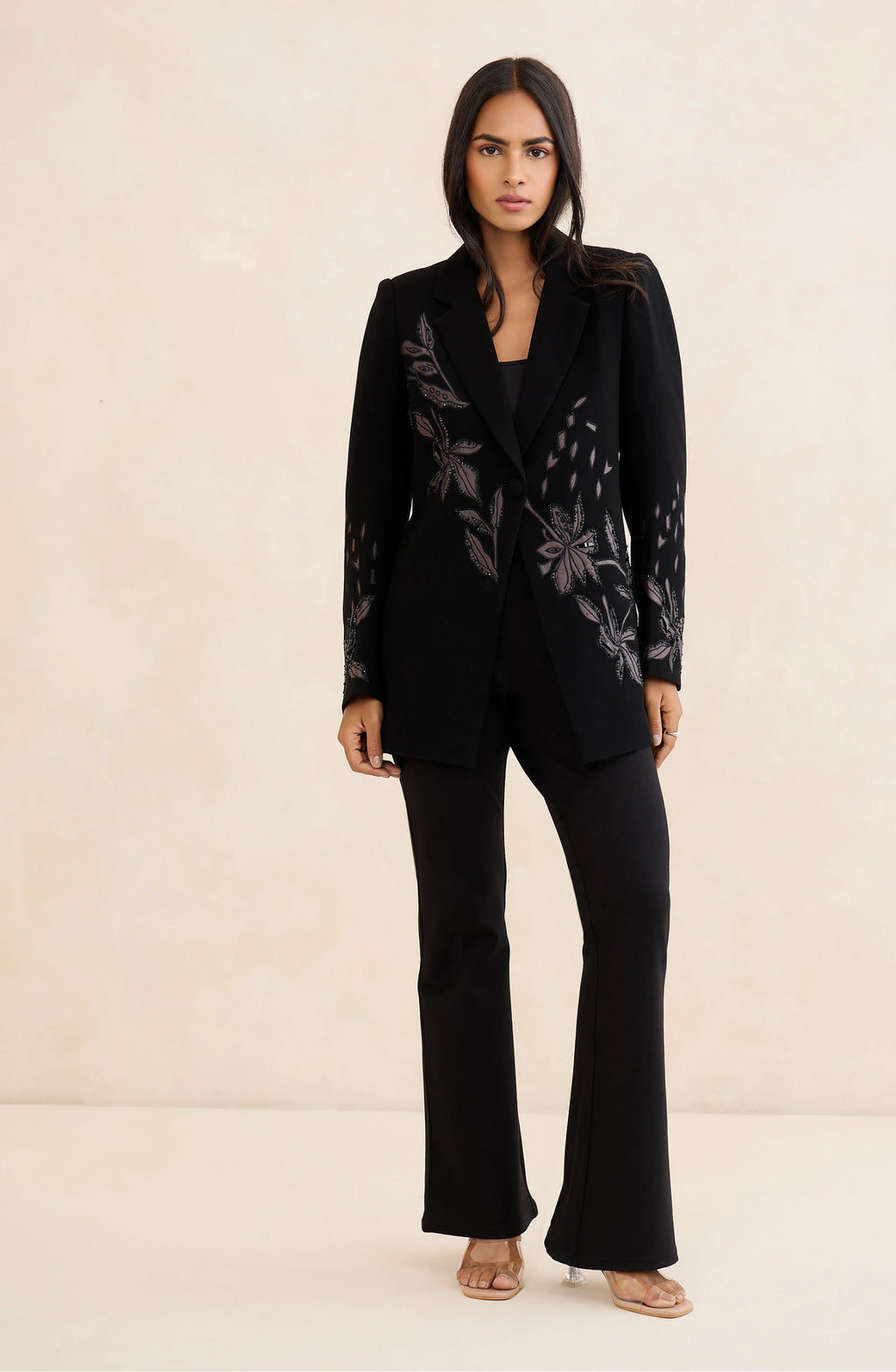 Black Midnight Bloom Patchwork Blazer
