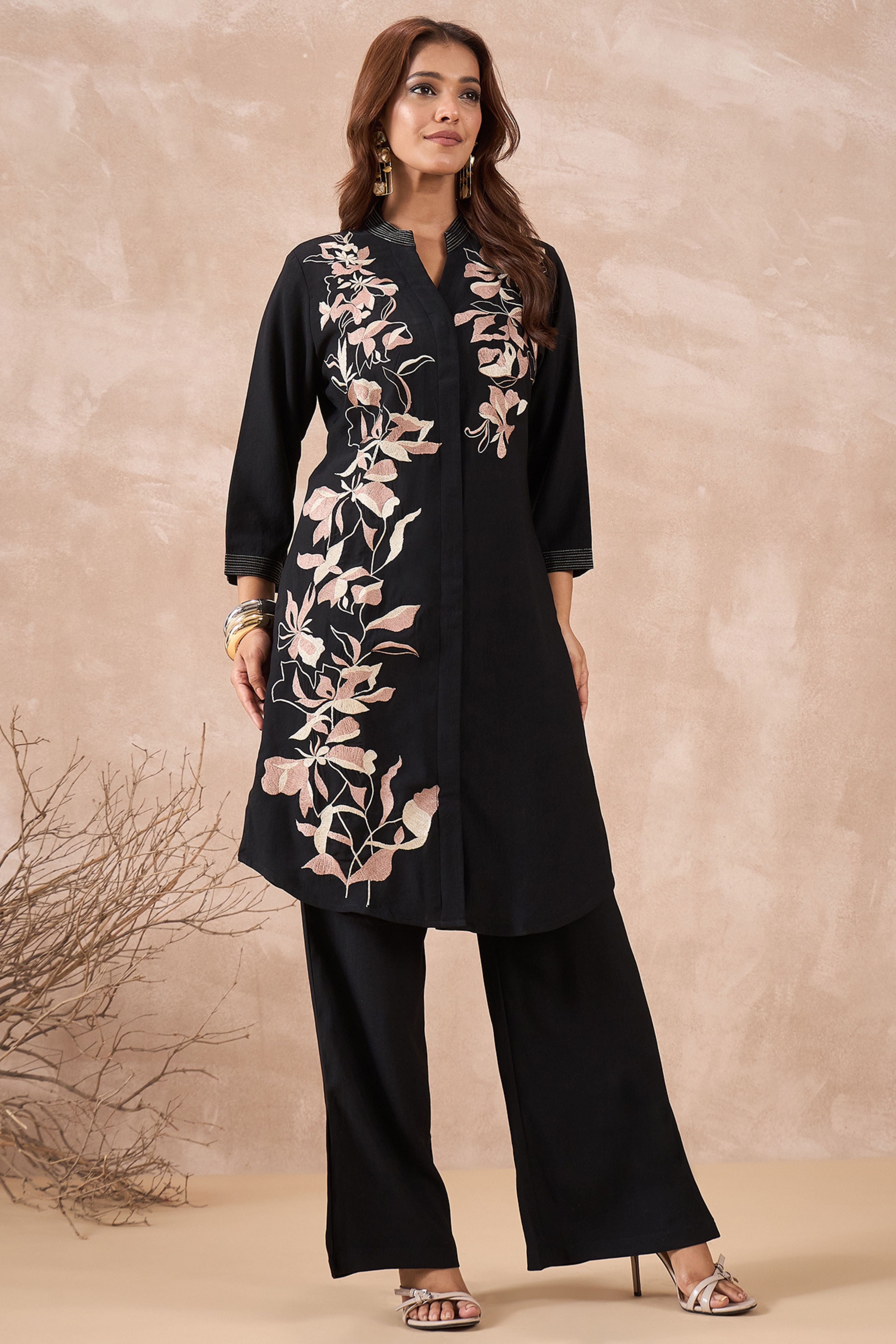 Black Floral Kurta Set