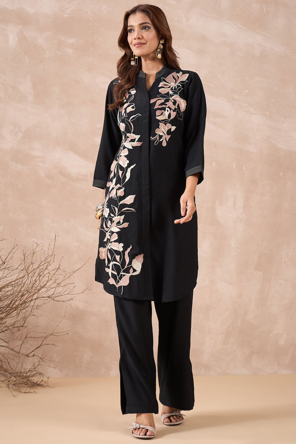 Black Floral Kurta Set