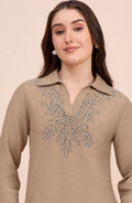 Beige Co-ord Set with Dori Embroidery