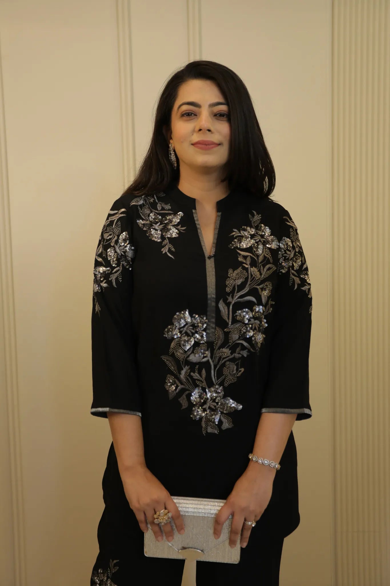 Black and Silver Floral Embellished Co-Ord Set