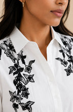 White Black Cotton Embroidered Shirt