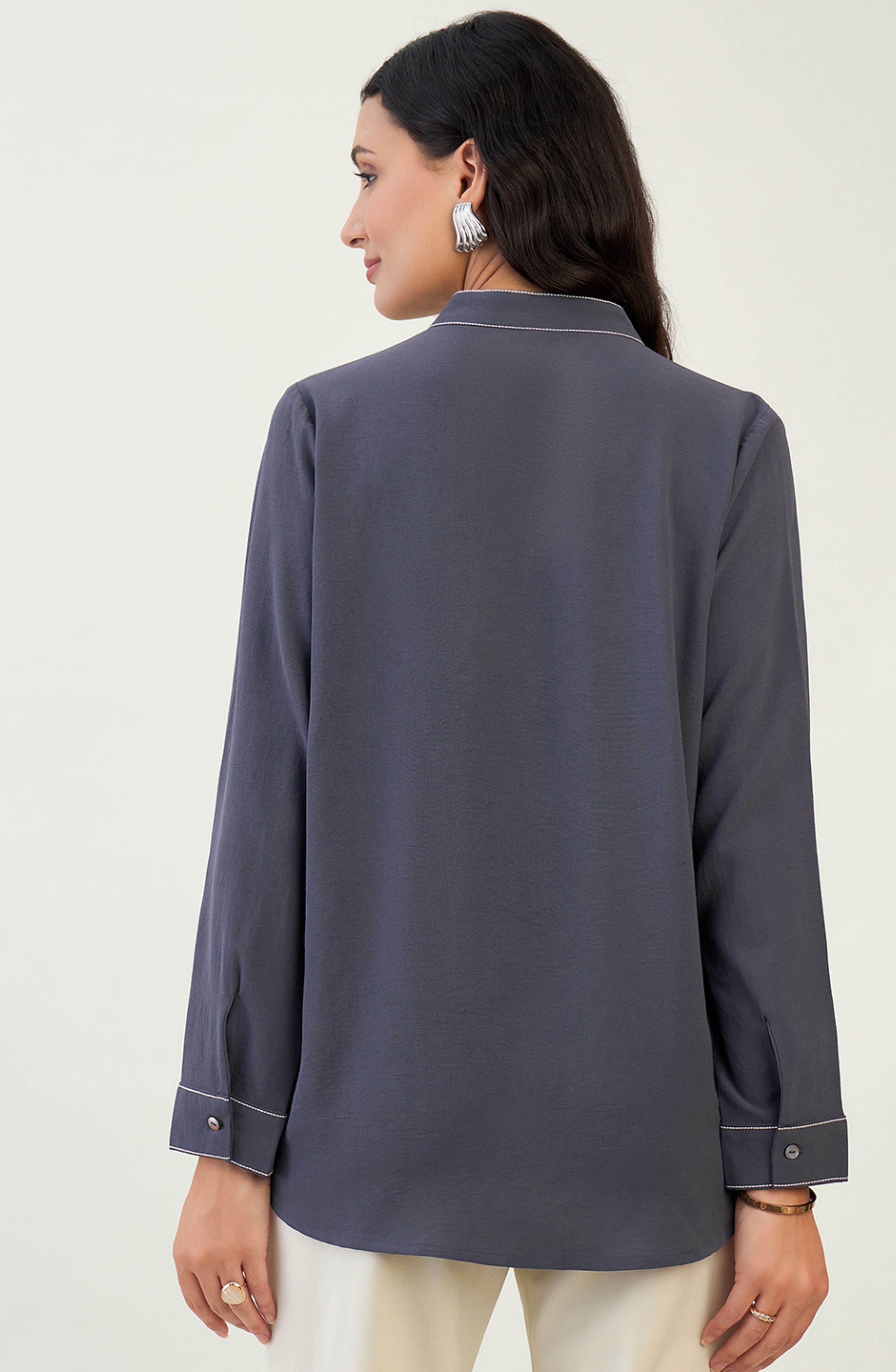 Casual Grey Patchwork Shirt