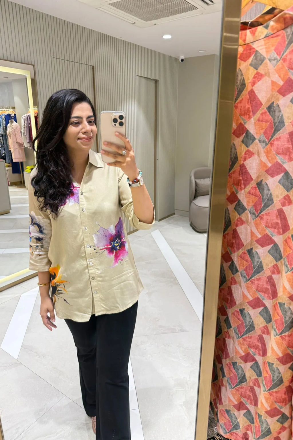 Beige Floral Printed Shirt