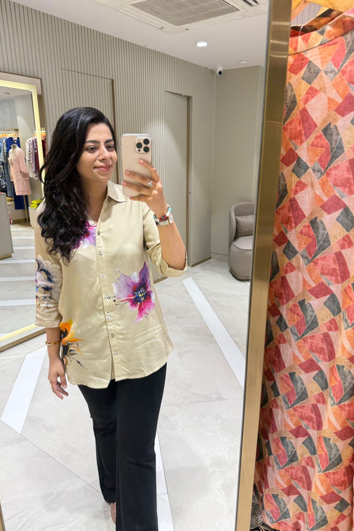 Beige Floral Printed Shirt