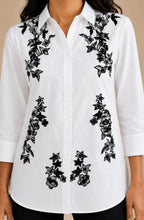 White Black Cotton Embroidered Shirt