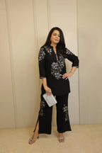 Black and Silver Floral Embellished Co-Ord Set