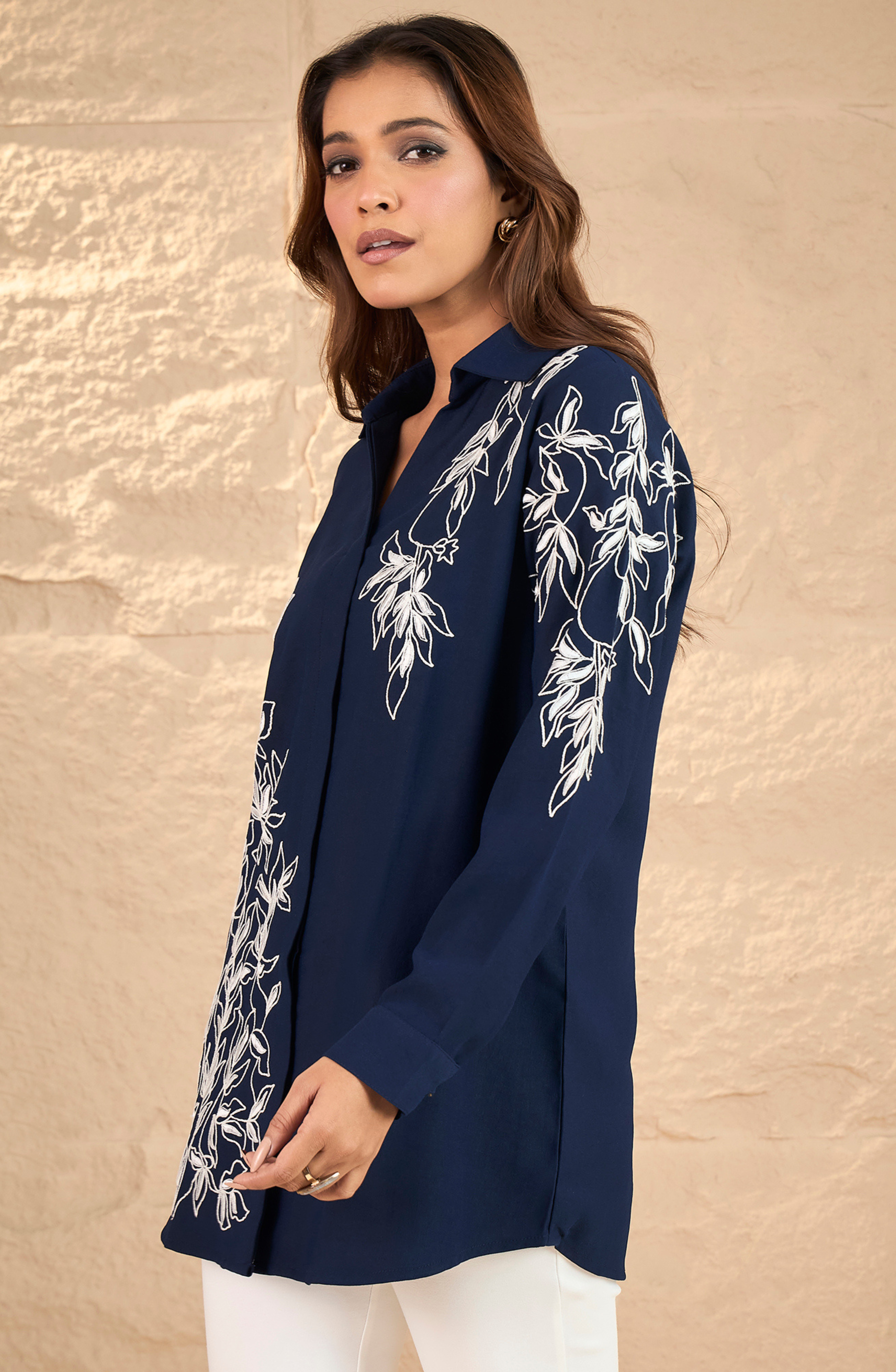 Navy Blue Embroidered Shirt