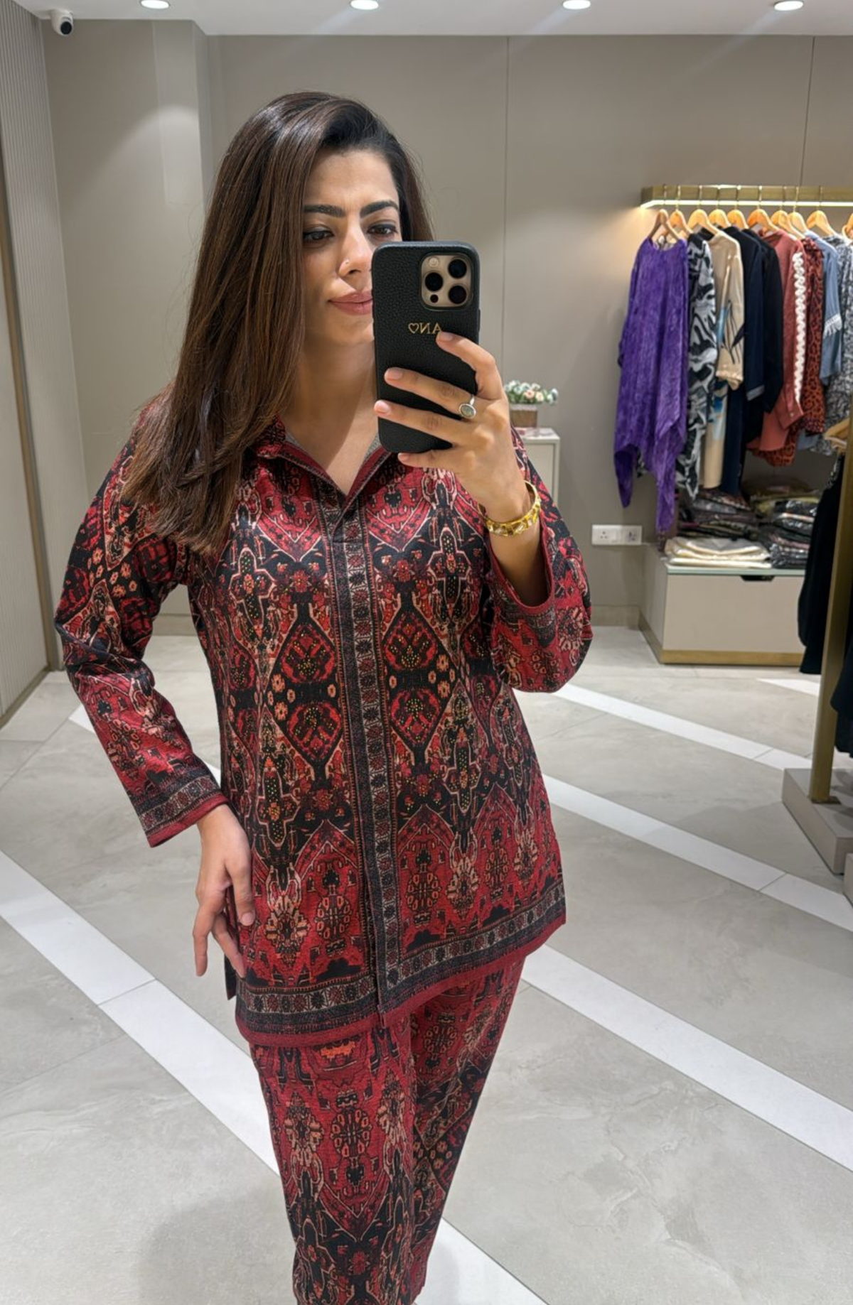 Woolen Red Printed Co-Ord Set